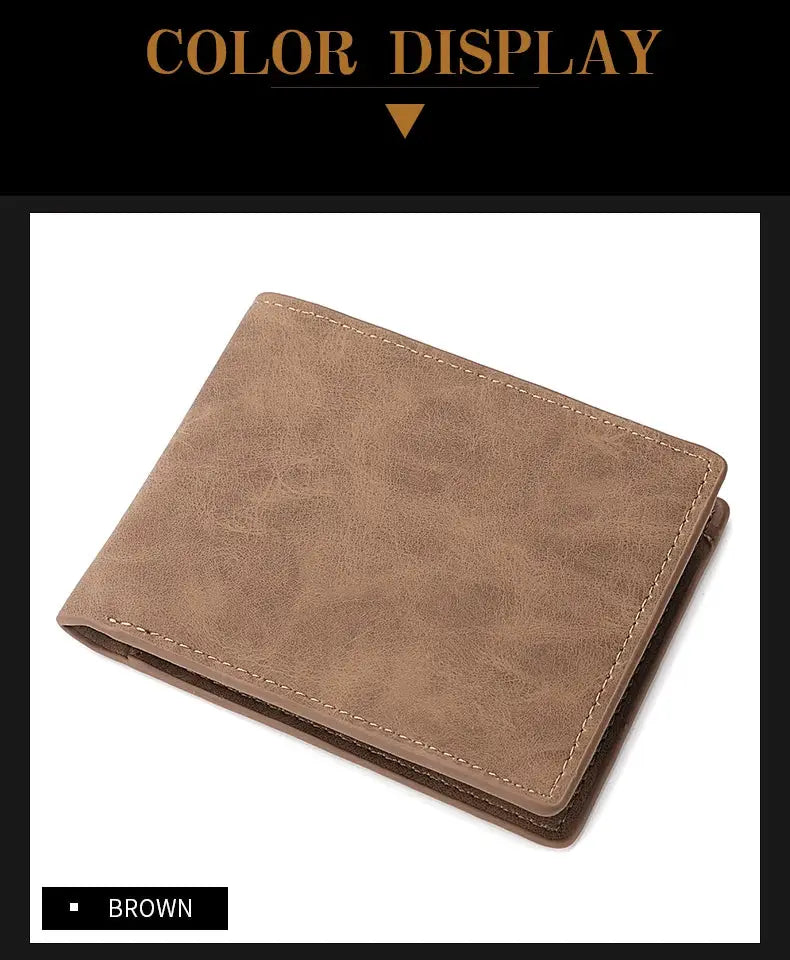 Brown leather wallet with neat stitching and slim, simple design.