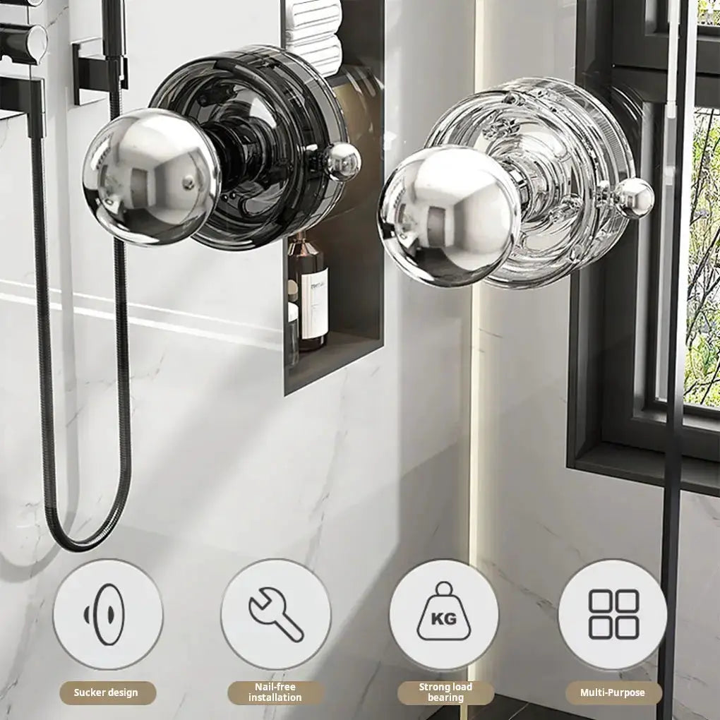 Two transparent suction-cup bathroom handrail handles