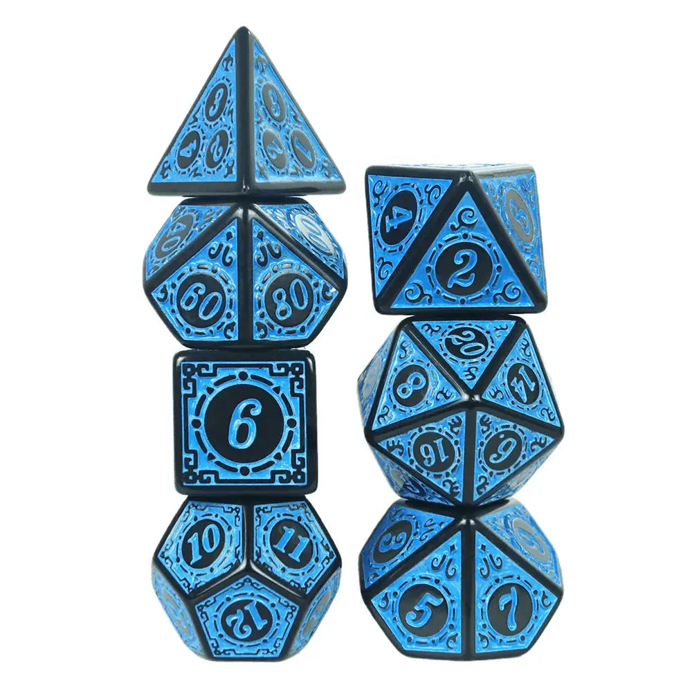 DNDGame Polyhedral Dice Set With Textured Pattern 7 Piece D4 D6 D8 D10 Percentile Die D12 D20 For RPG Tabletop Games