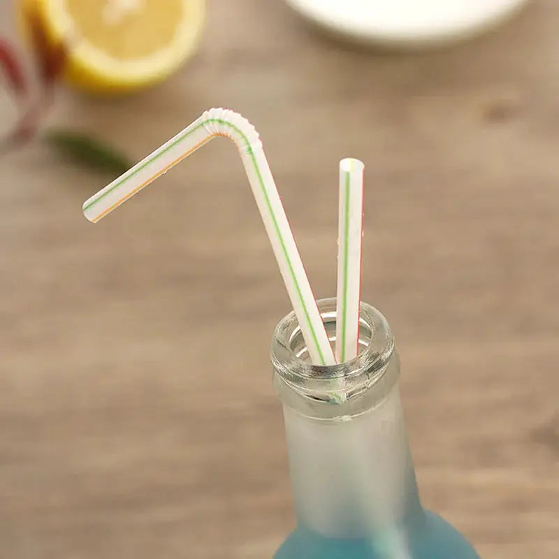 100 Pack Colorful Bendable Plastic Drinking Straws For Milk Tea Bar Party Wedding Kitchen Beverage