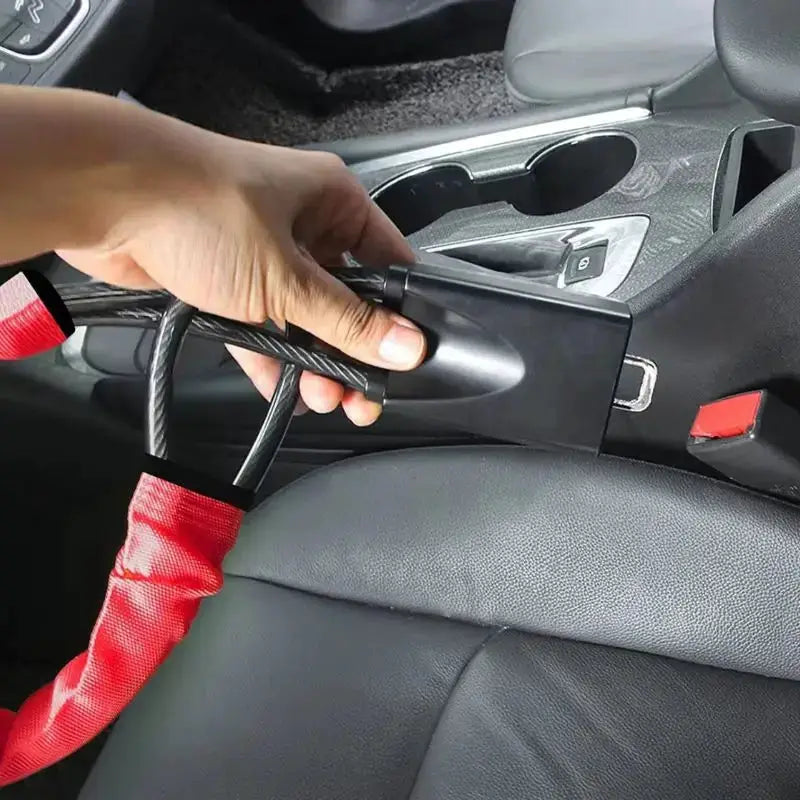 Simples Market car steering wheel anti-theft lock with 2 keys, black housing, steel cable
