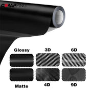 2D-9D carbon fiber wrap roll by Simples Market; waterproof car/motorcycle vinyl with glossy and matte black finishes