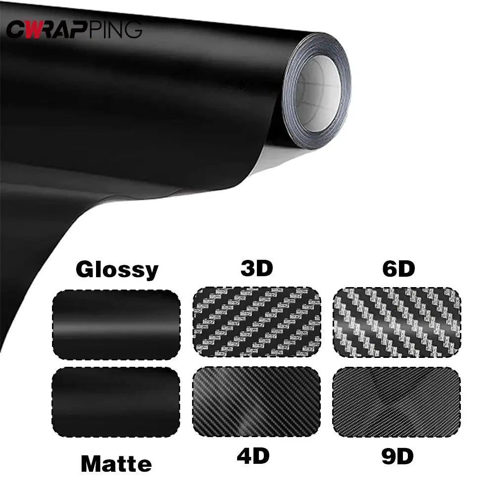 2D-9D carbon fiber wrap roll by Simples Market; waterproof car/motorcycle vinyl with glossy and matte black finishes