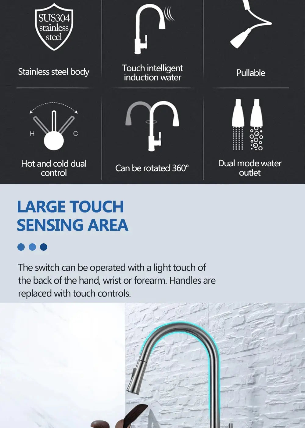 DQOK kitchen faucet pull-out, brushed nickel stainless steel with sensor and touch control