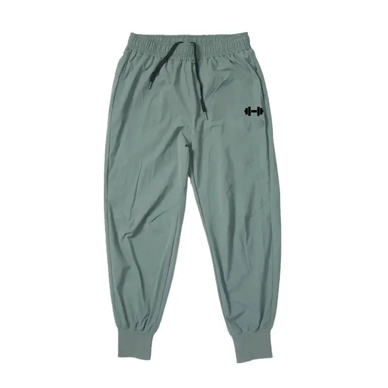Simples Market men's gym jogger pants with elastic waist, sage gray, cuffed ankles, quick-dry