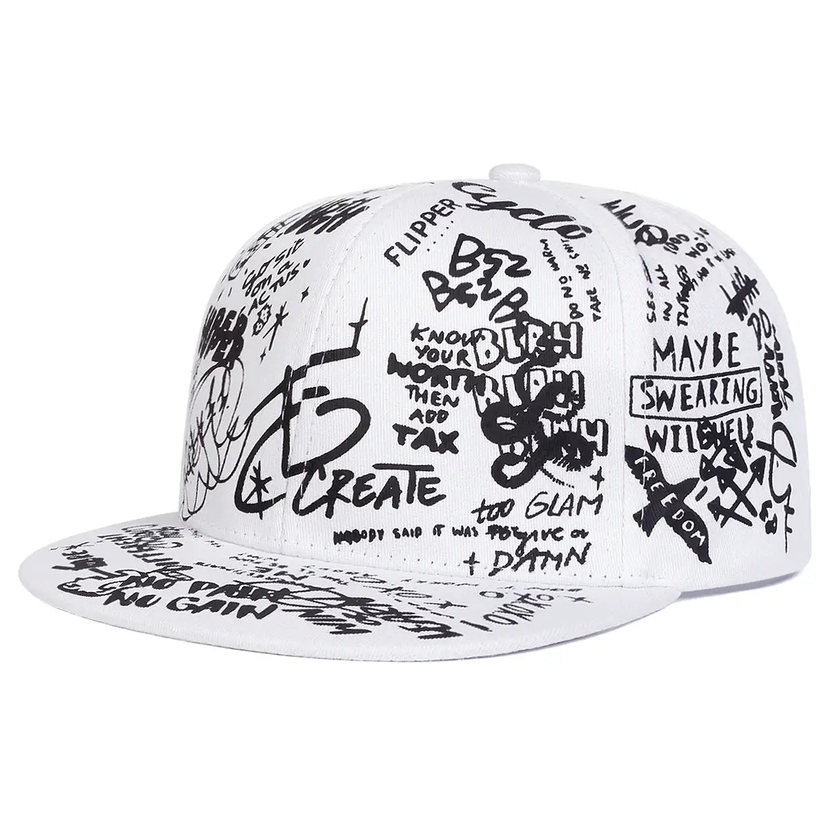 Unisex Black And White Letter Graffiti Hip Hop Baseball Cap Outdoor Adjustable Sunscreen Hat Spring And Autumn