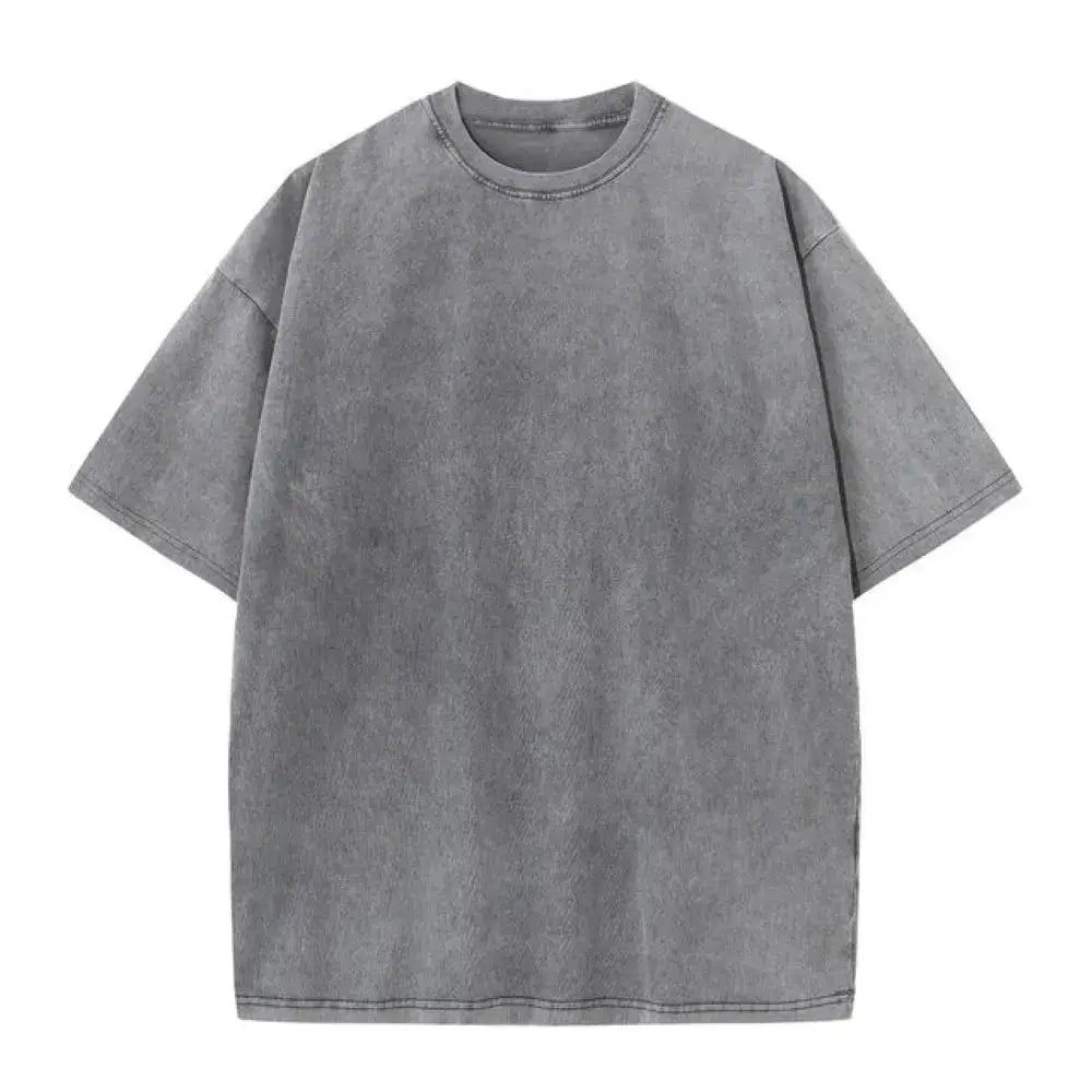 230G Cotton Retro Unisex T Shirt With Drop Shoulder Loose Fit Vintage Short Sleeve Solid Color Hip Hop Tee