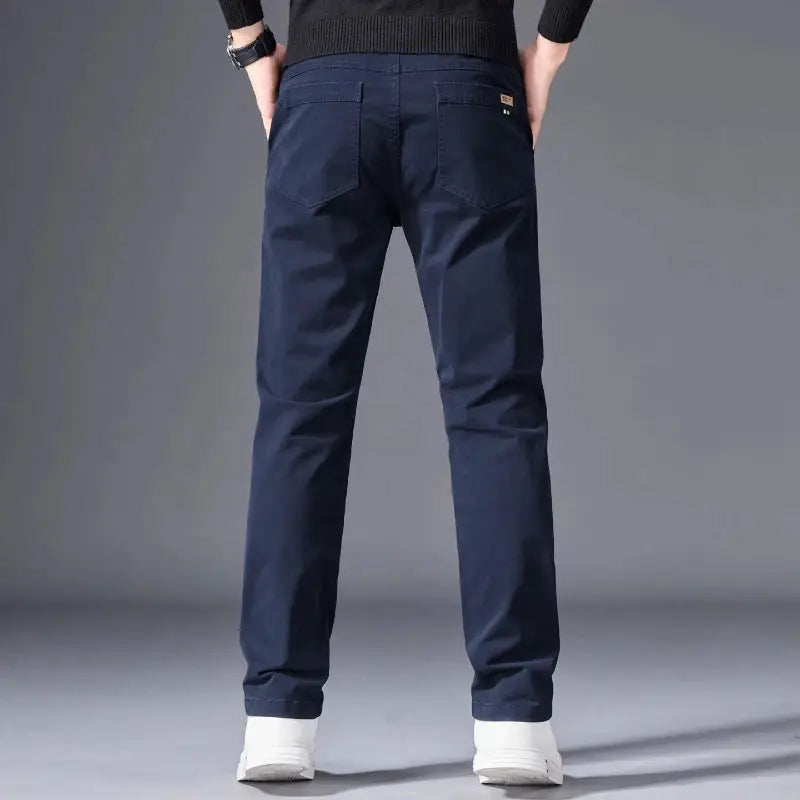 Autumn Men's Cotton Pants by Simples Market, navy straight-leg elastic waist casual business trousers