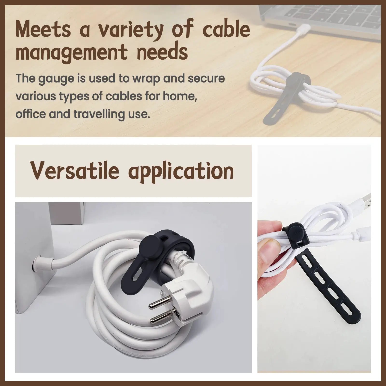 FlexiCord Silicone Cable Ties Set Adjustable Reusable Cord Organizer For Neat Tangle Free Cables