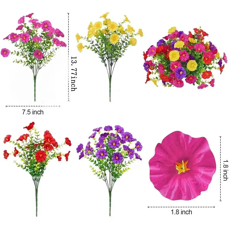 Four Bundles Artificial Morning Glory Flowers And Eucalyptus Plants UV Resistant Outdoor Garden Decoration Patio