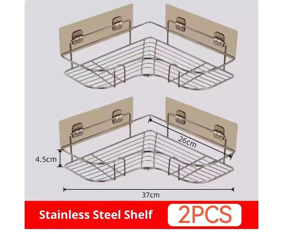 Stainless steel triangle corner shelf, no-drill wall-mounted, double-layer, 2pcs, Simples Market