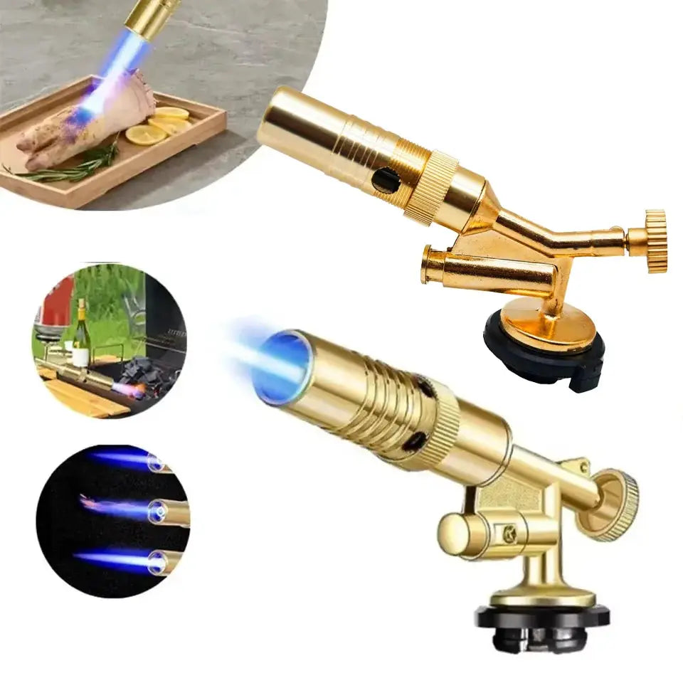 Simples Market outdoor welding gas torch, gold brass flame burner with blue flame, camping BBQ lighter