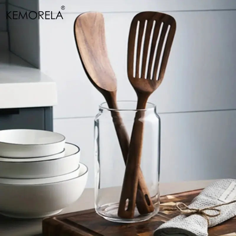 Two Piece Wooden Japanese Spatula Set For Nonstick Cookware High Temperature Resistant Kitchen Utensils