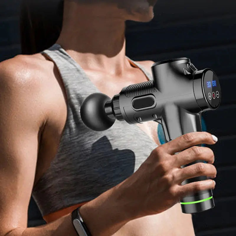 Simples Market fascial massage gun electric percussion massager in black with digital display for body neck back