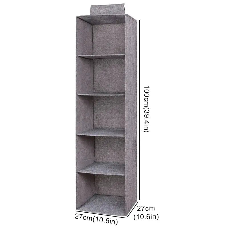 Cotton-linen hanging wardrobe organizer, grey, 5-shelf by Simples Market