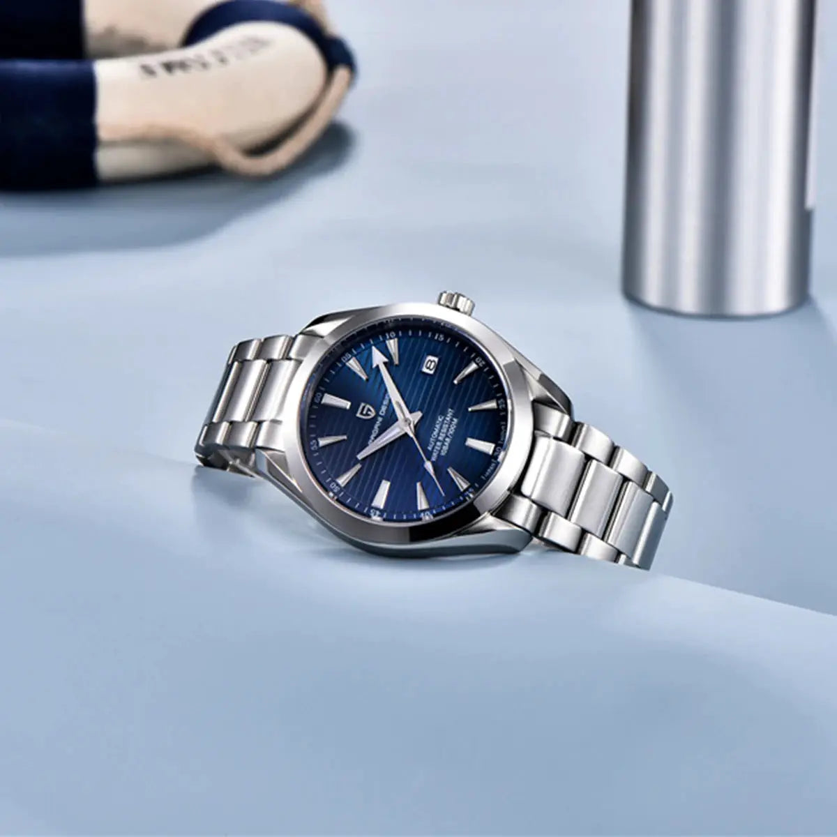 Pagani Design A150 40mm stainless steel watch with blue dial and date window
