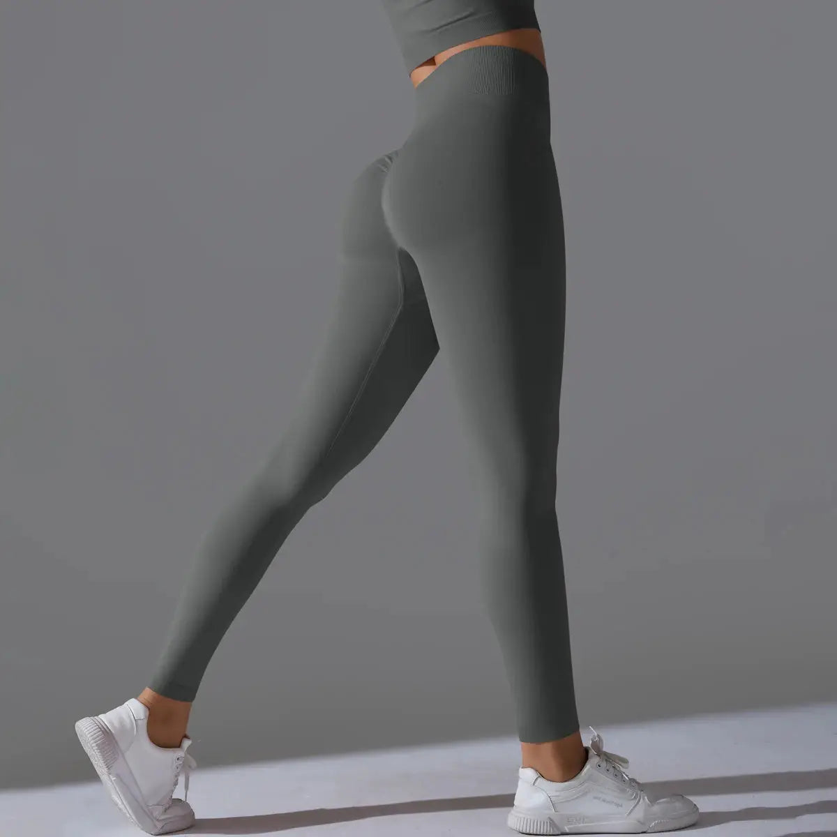 Women's seamless yoga leggings gray, high-waist tummy control and scrunch butt lifting for gym workouts