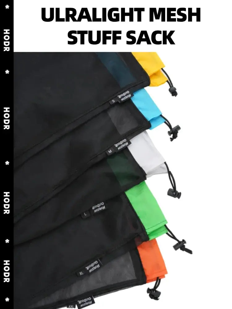 HODR ultralight mesh stuff sacks, colorful drawstring storage pouches for camping and hiking