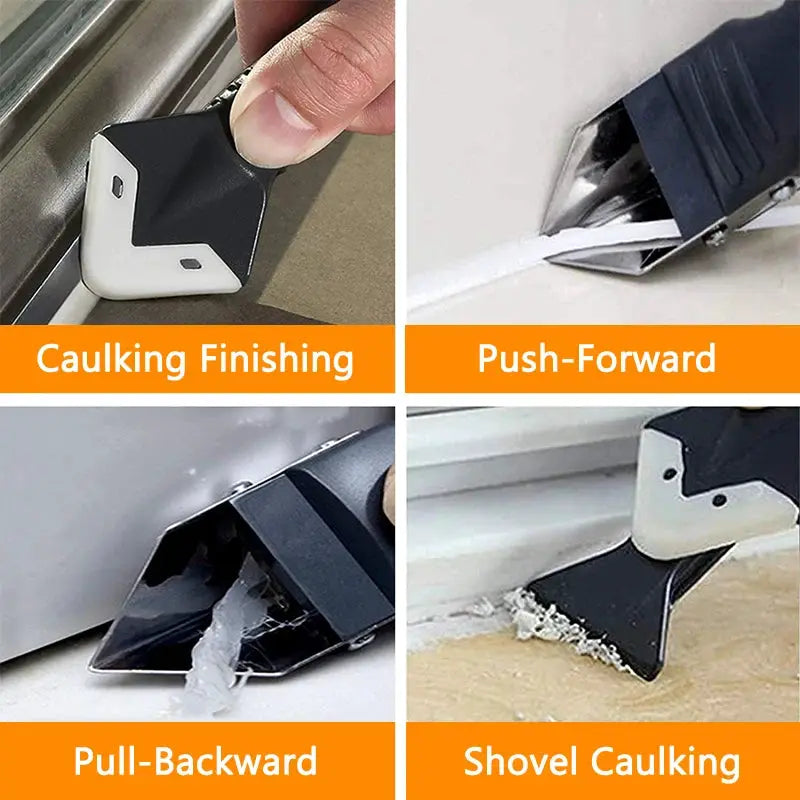 9-in-1 silicone scraper sealant remover tool set; black and white angle caulking finishing tools