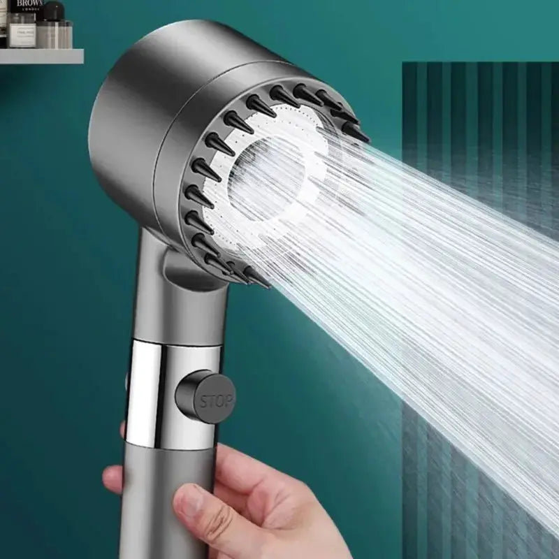 Handheld shower head, Simples Market 3-Mode high-pressure filter with massage spray, silver metal finish