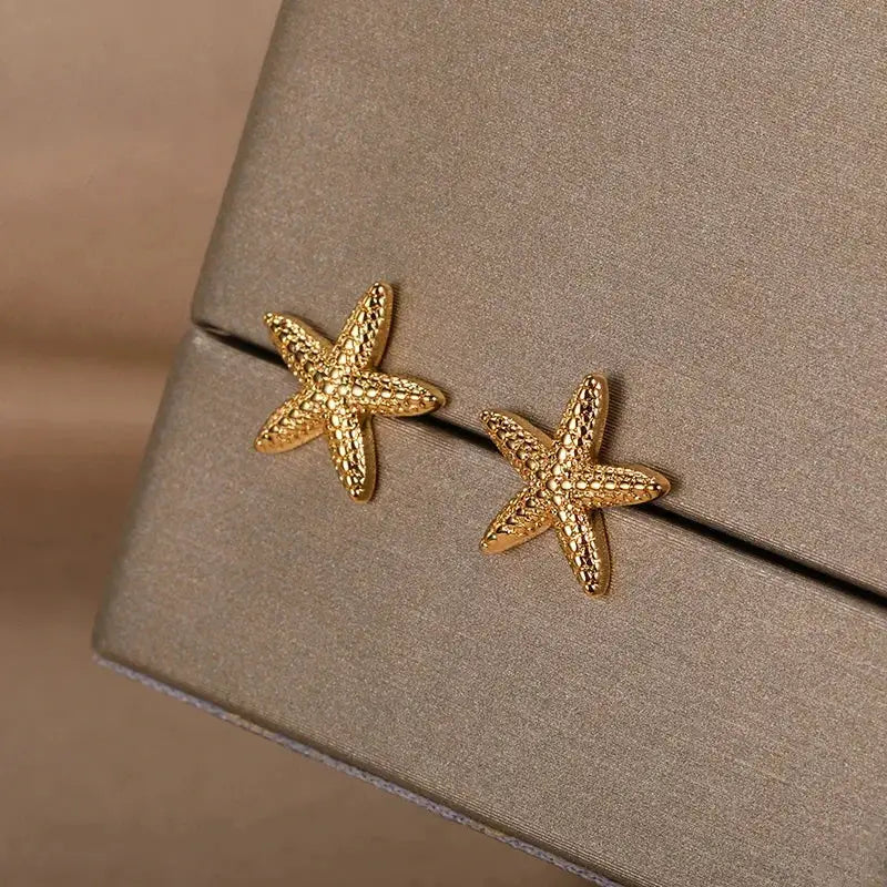 Vintage Summer Starfish Shell Stud Earrings Stainless Steel For Women Ocean Party Jewelry Gift 2025