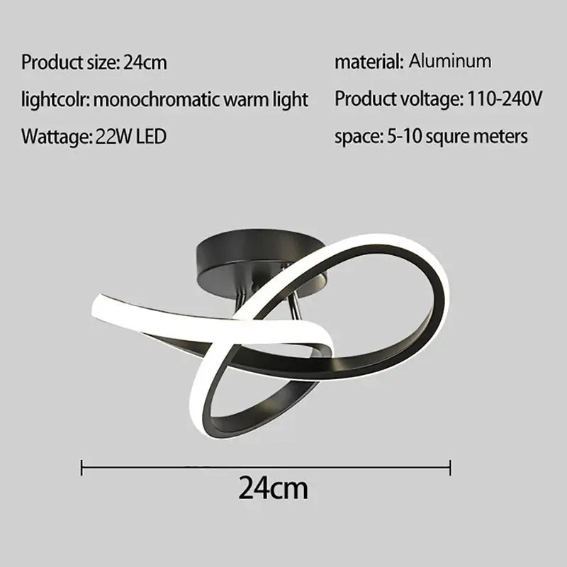 Modern LED ceiling light fixture Simples Market, aluminum loop design in black/white, 24 cm, 22W