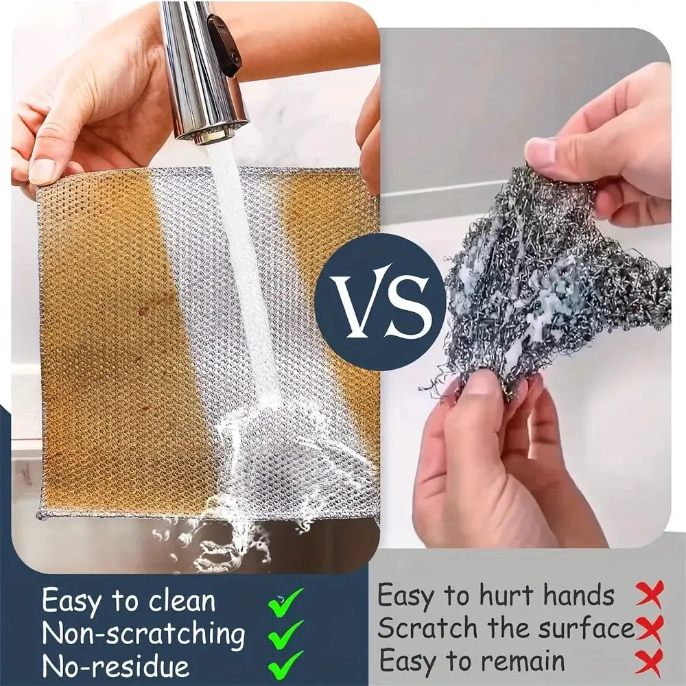 Simples Market 20-5pcs thickened steel wire cleaning cloths; non-scratch double-layer iron microfiber mesh dishcloths