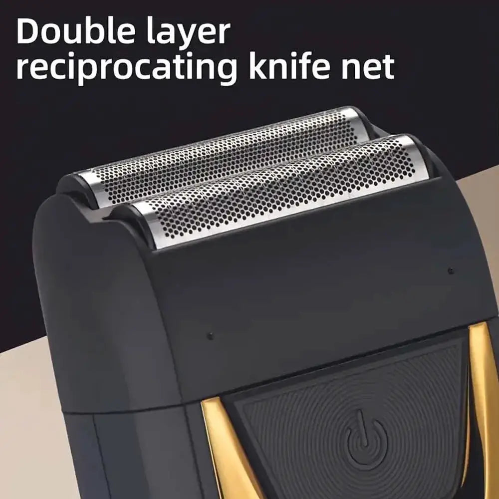 Professional hair clipper and trimmer set by Simples Market; rechargeable, black with gold accents