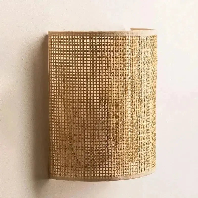Rattan wall lamp natural beige woven sconce with LED lighting by Simples Market