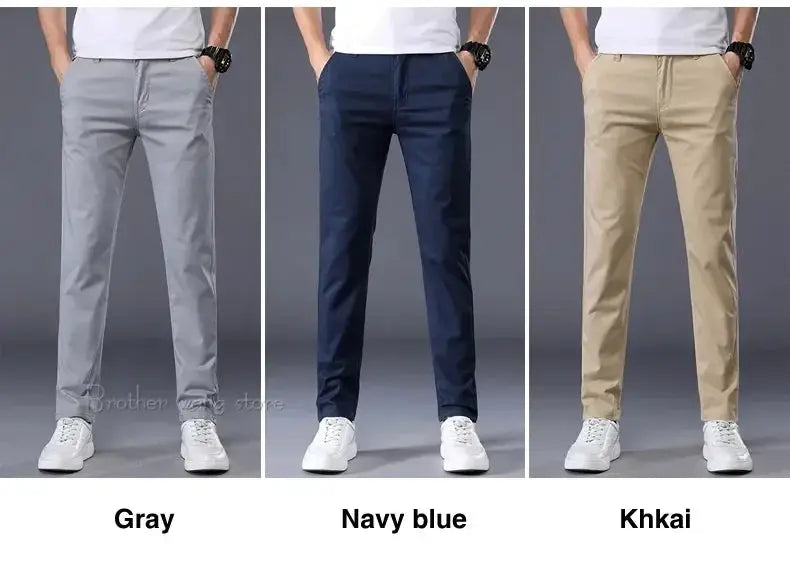 Simples Market men's cotton casual pants, elastic waist, straight slim fit in gray, navy blue, khaki (3 colors, 3 pants)
