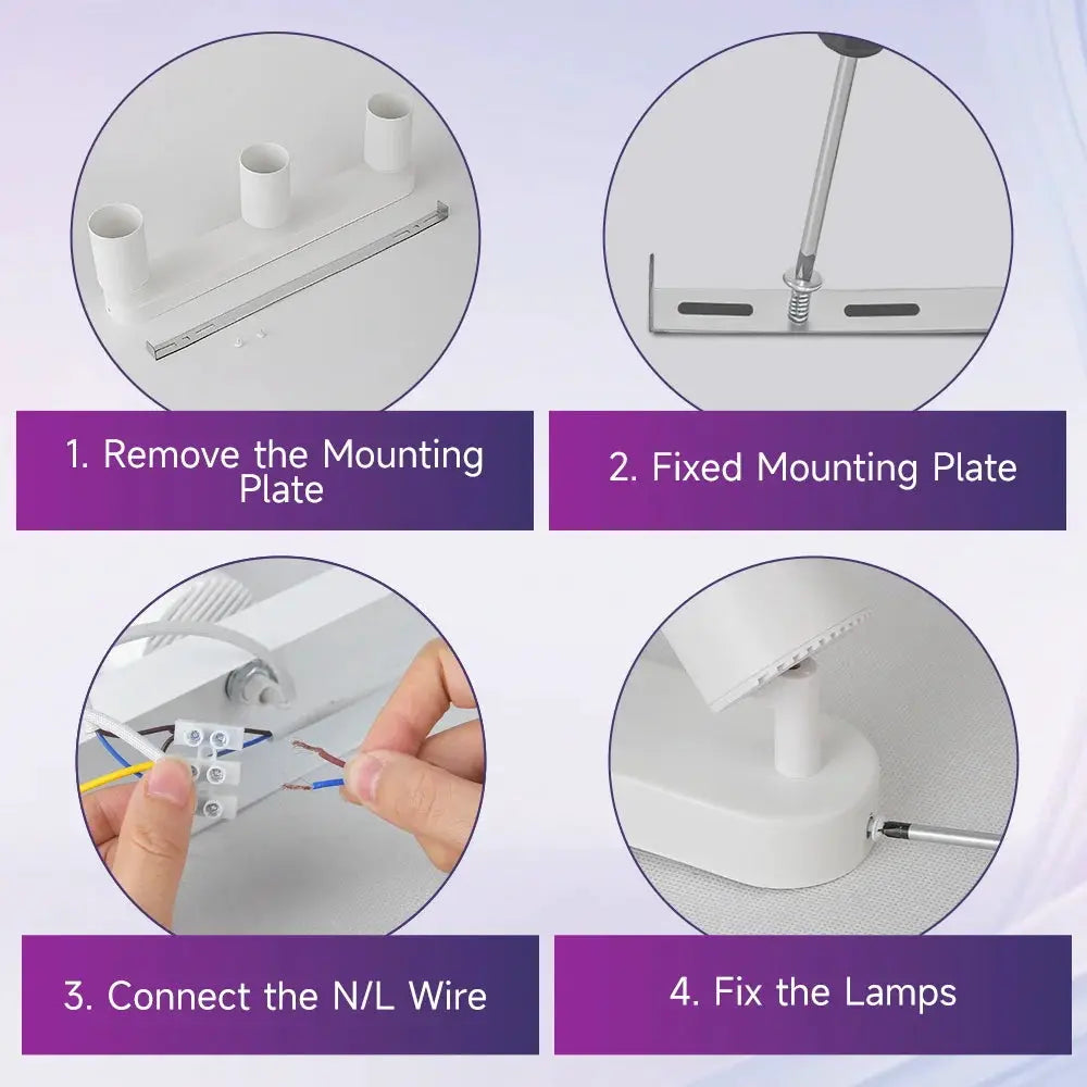Simples Market GU10 LED spotlight ceiling light, white finish, adjustable lamp with 4-step mounting and wiring guide
