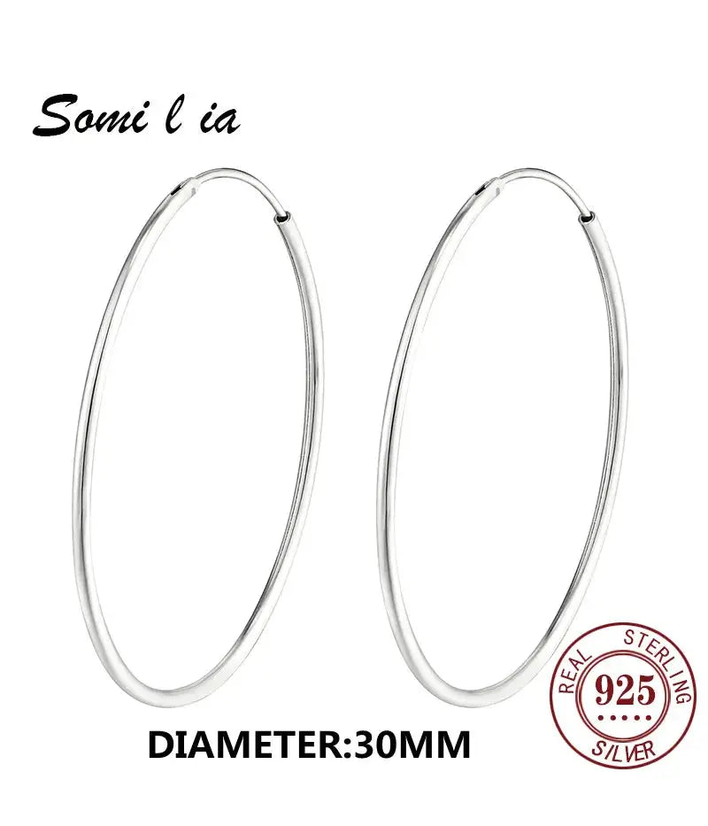 Somilia 925 Sterling Silver Big Hoop Earrings For Women Platinum Finish 10mm To 90mm Fine Jewelry