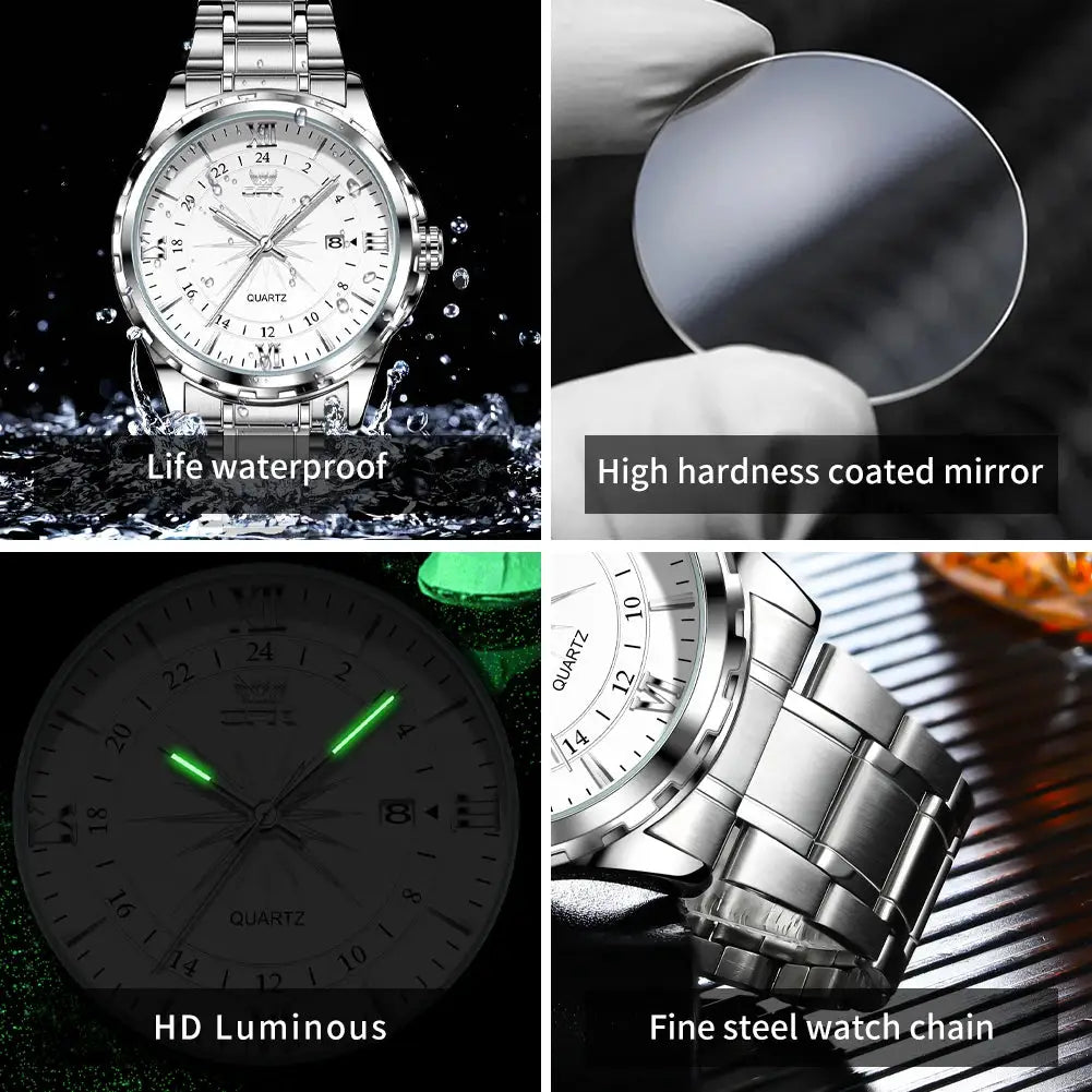 OPK Brand Steel Belt Dual Calendar Mens Quartz Watch 6003 Dual Calendar Display Stainless Steel Case