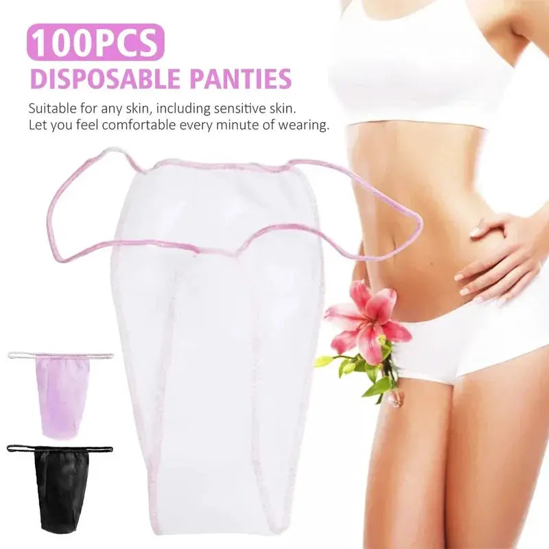 Disposable panties, 100pcs, white spa non-woven underwear with pink trim, individually wrapped