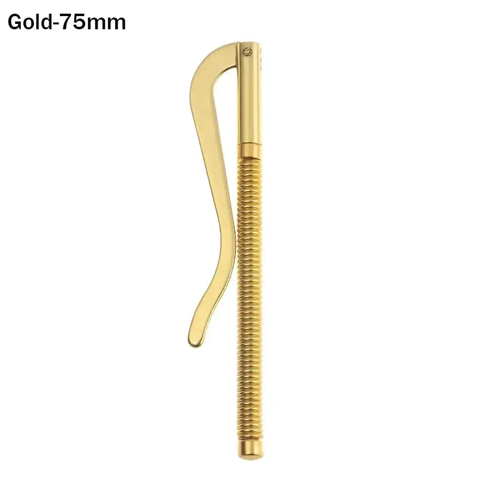 Money clip for bifold wallet replacement, gold-tone metal with coil spring and curved lever