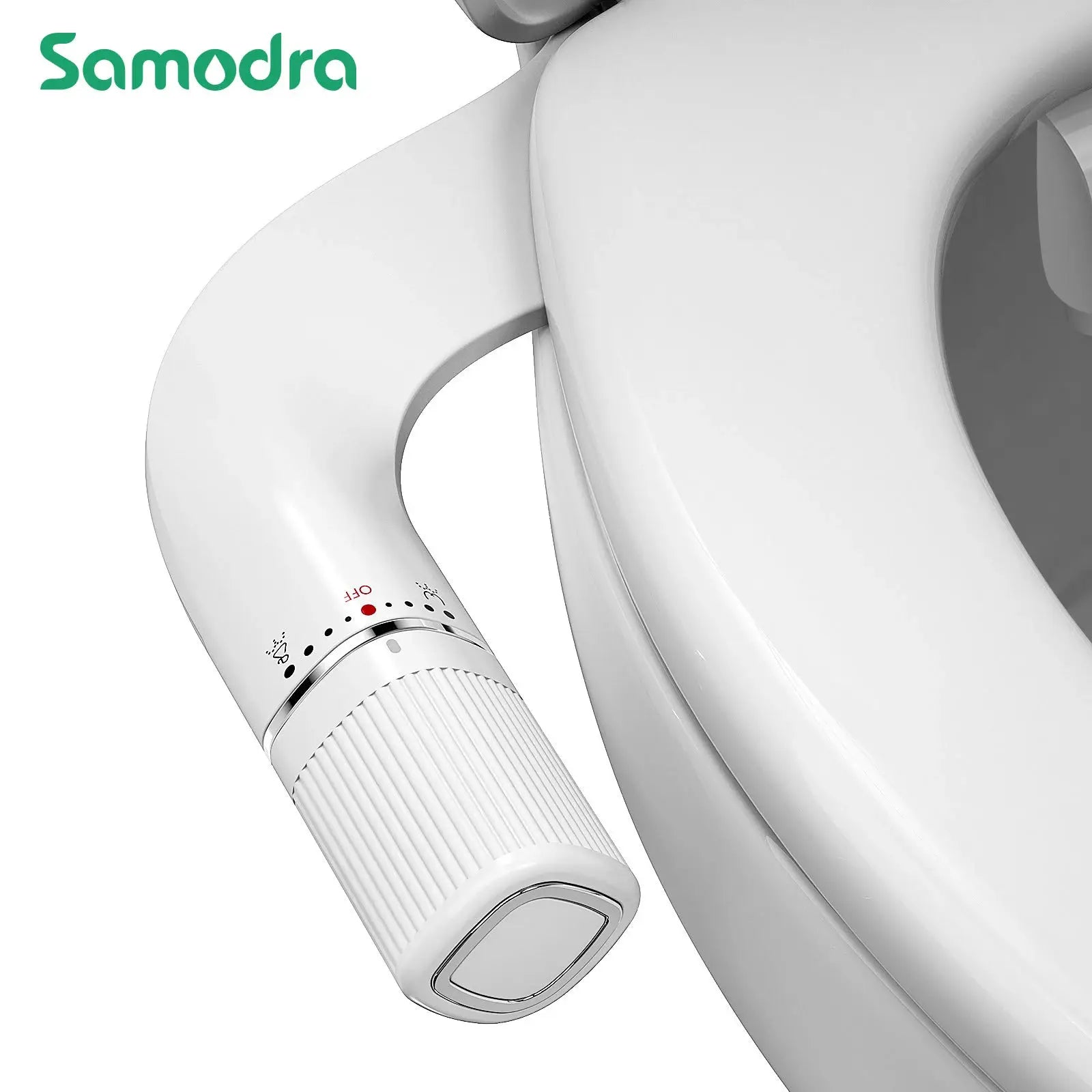Samodra bidet attachment, white plastic with adjustable pressure dial and grip knob