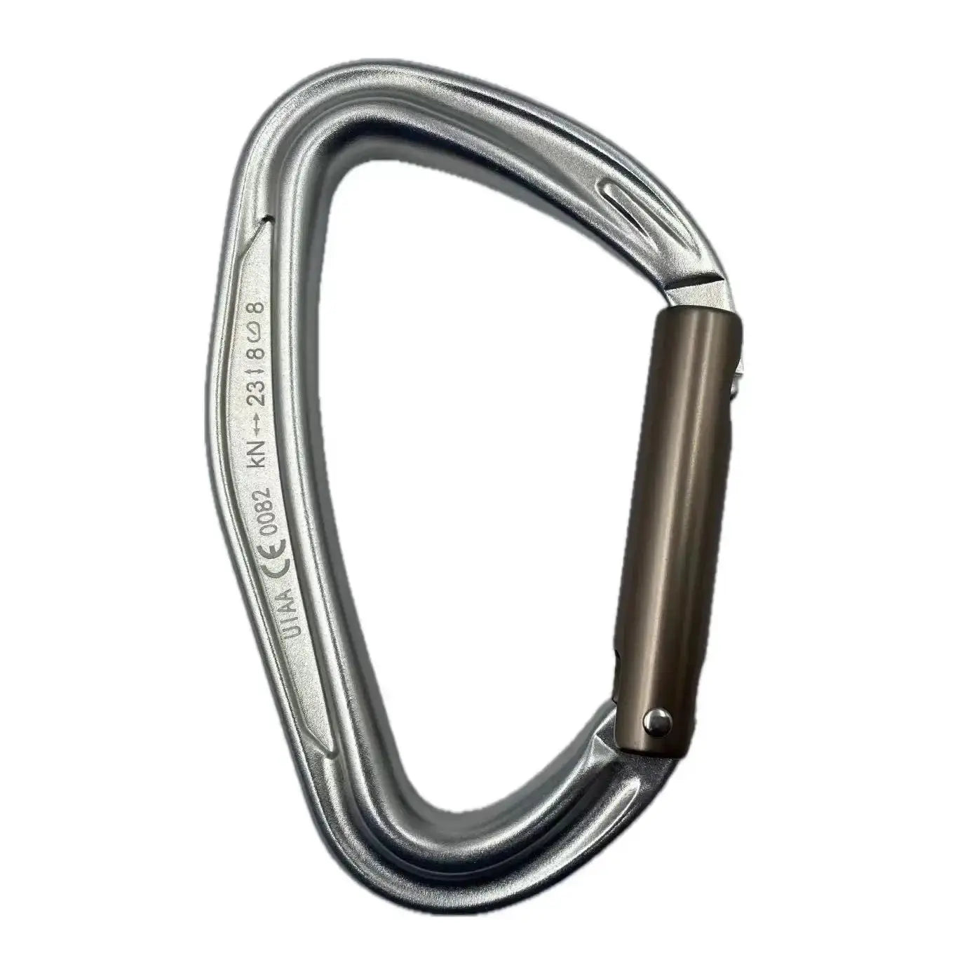 Climbing carabiner curved D-shaped aluminum with bronze gate, CE/UIAA certified
