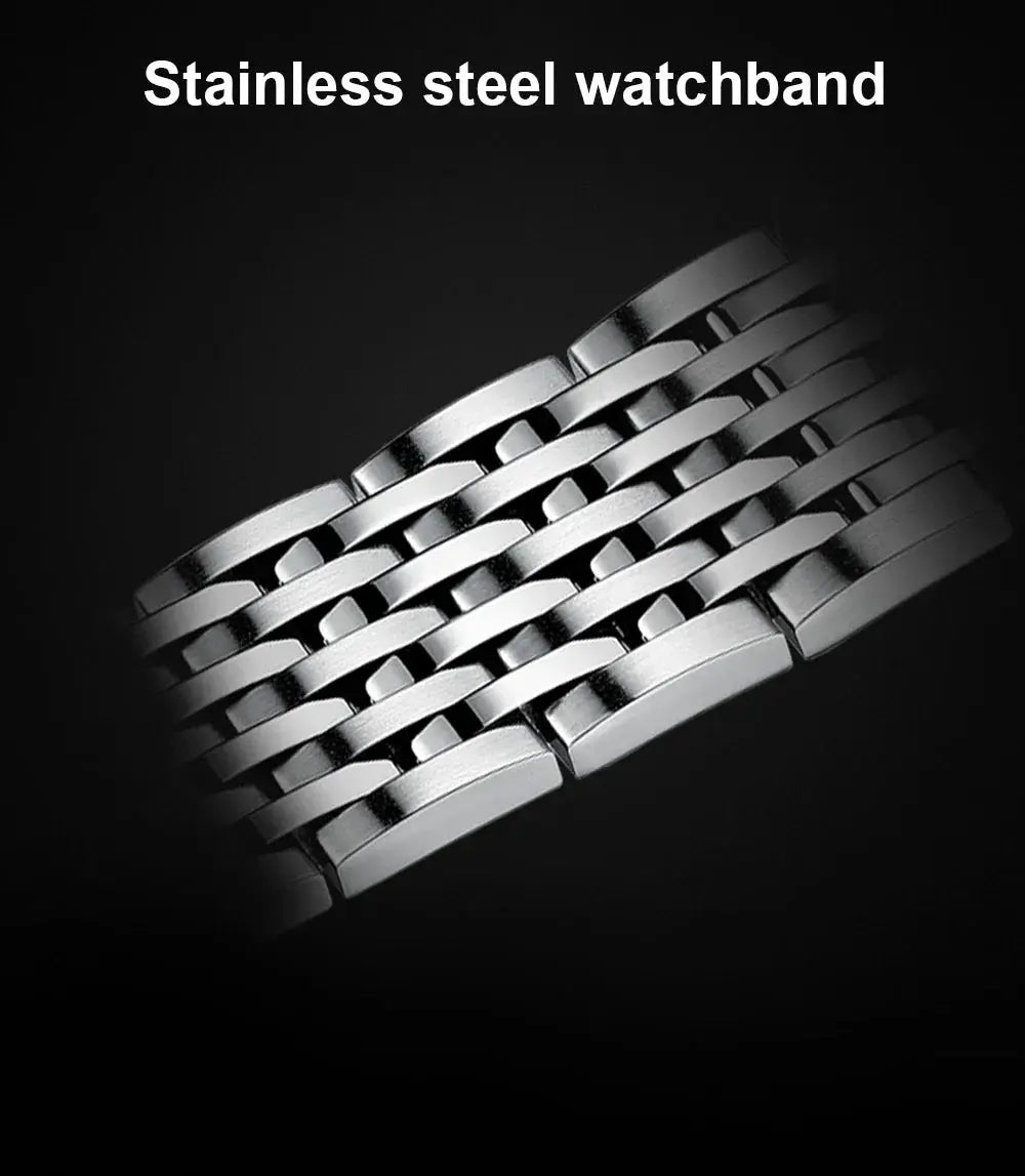 Stainless steel watchband bracelet in silver with a multi-link design.