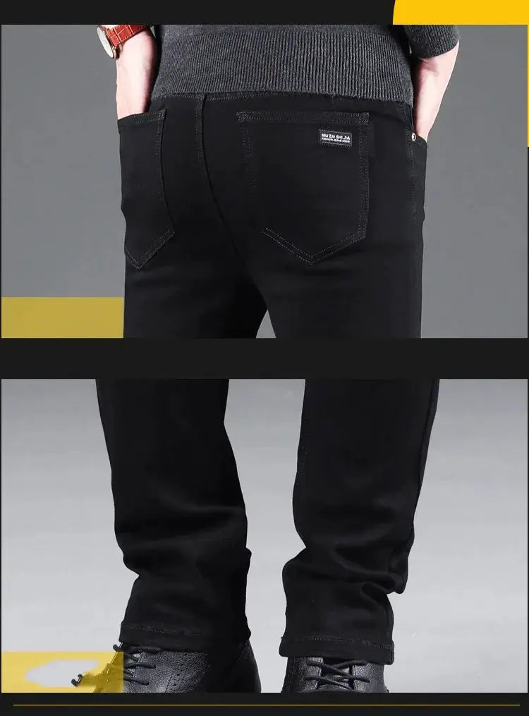 Simples Market men's black slim denim jeans with back pockets and logo patch