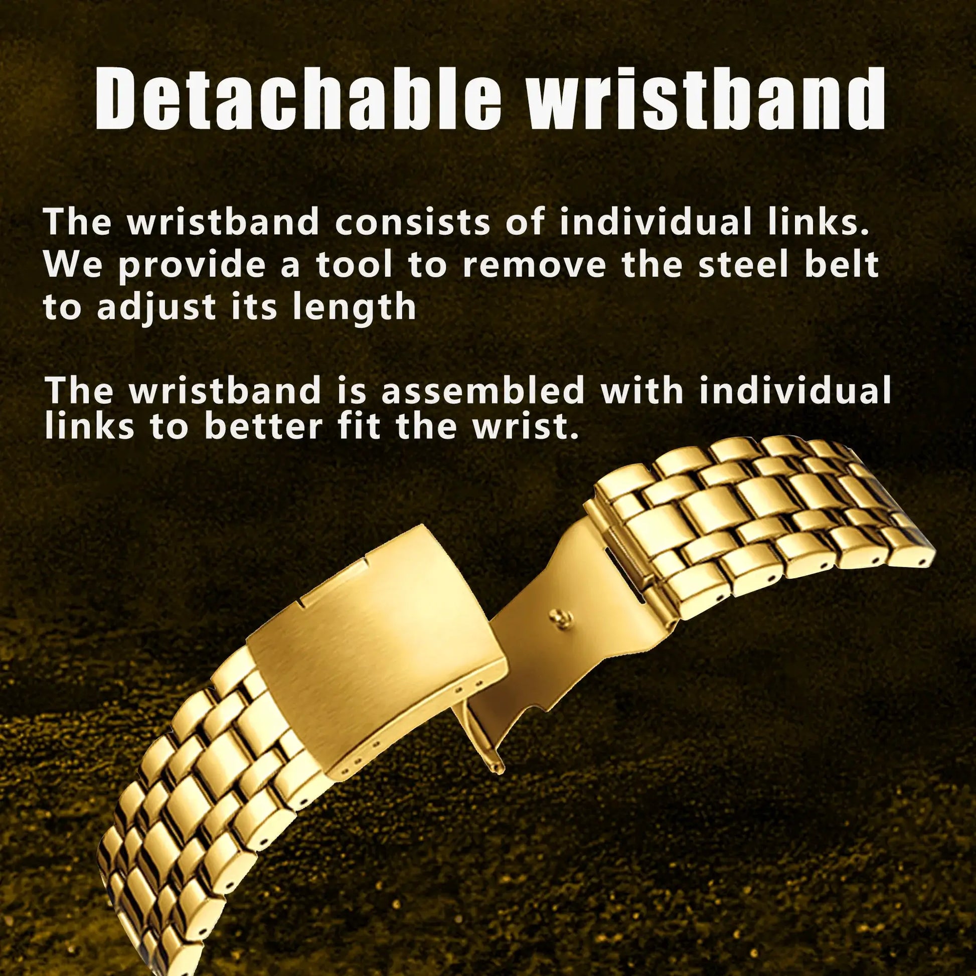 YaLaLuSi men's luxury watch with gold-tone link bracelet; detachable wristband feature, Simples Market.