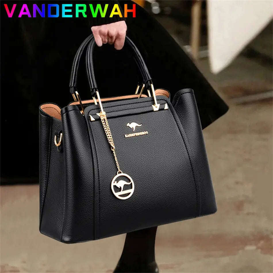 NobleGrace Soft Leather Luxury Handbag Women Triple Layer Tote Large Capacity Shoulder And Crossbody Bag