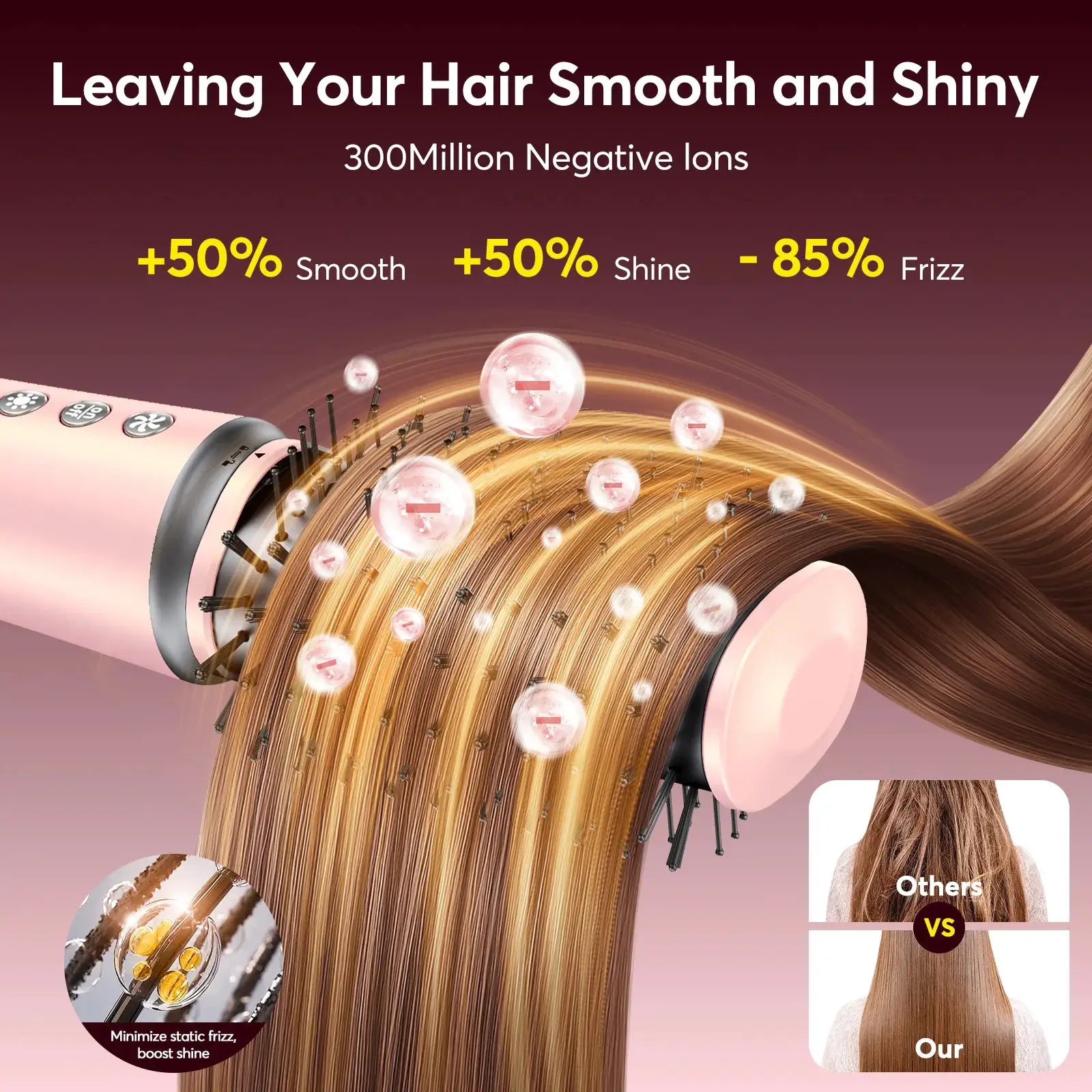 Simples Market pink 5-in-1 high-speed hair dryer set with hot air comb, brush, curling iron, straightener