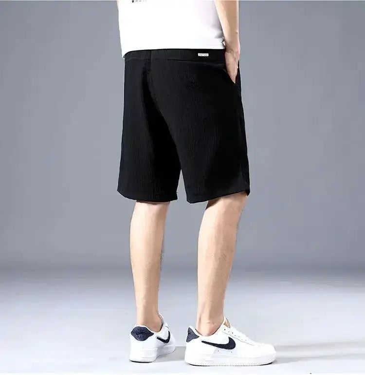 Men's Ice Silk Casual Shorts, black loose-fit knee-length for summer wear