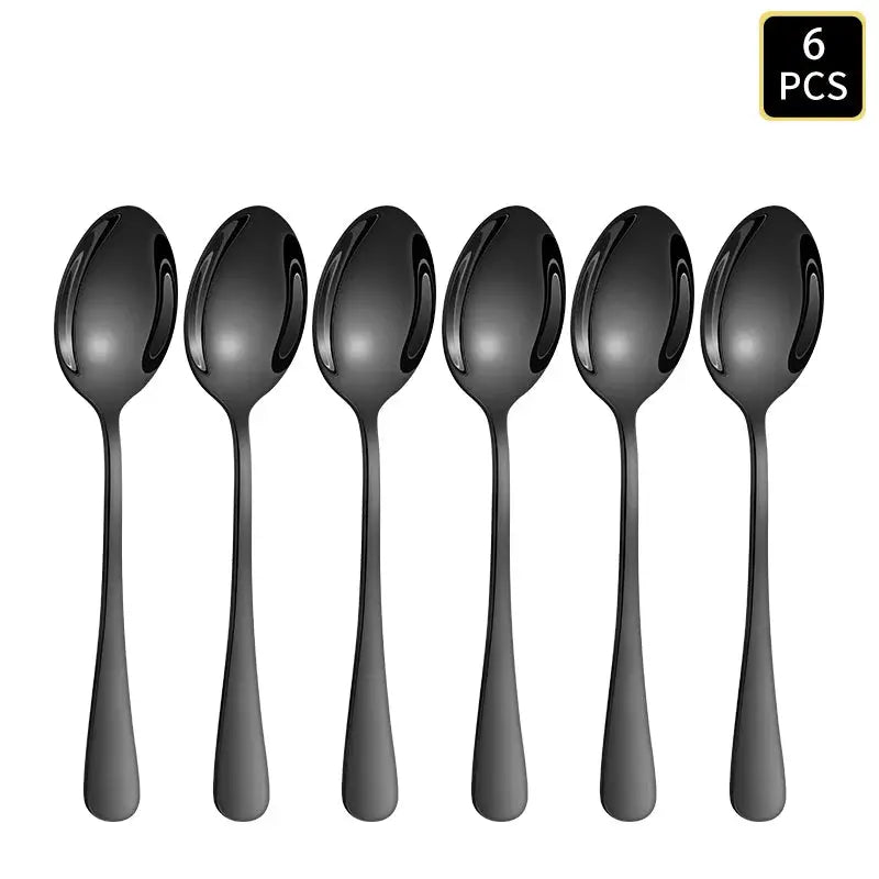 Black Stainless Steel Cutlery Set 1010 Round Handle Knives Forks Spoons 4 6 16 24 Piece for Home and Hotel
