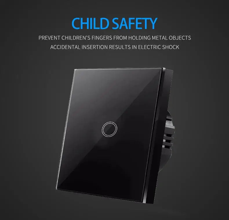 AXUS EU Touch Switch with tempered crystal glass panel, black LED backlit wall switch, 1/2/3 gang - Simples Market