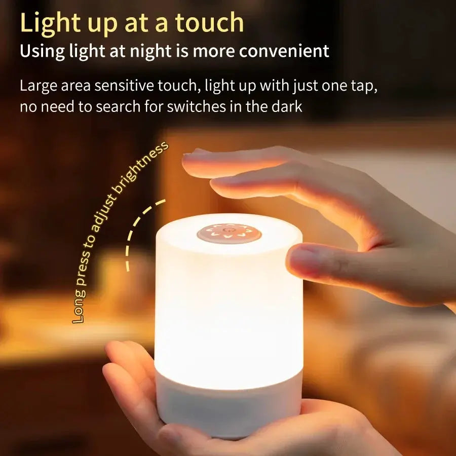 Bedside LED touch night light, white, dimmable rechargeable desk lamp for reading