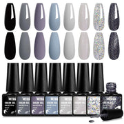 MTSS color gel nail polish set with 8 shades, glossy and glitter finishes by Simples Market