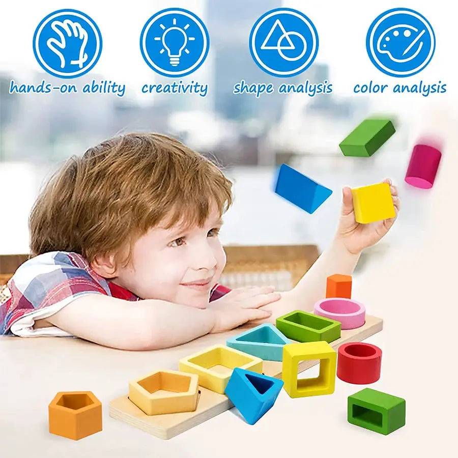 Montessori Wooden Sorting And Stacking Toys For Kids Educational Shape And Color Sorter Preschool Gifts