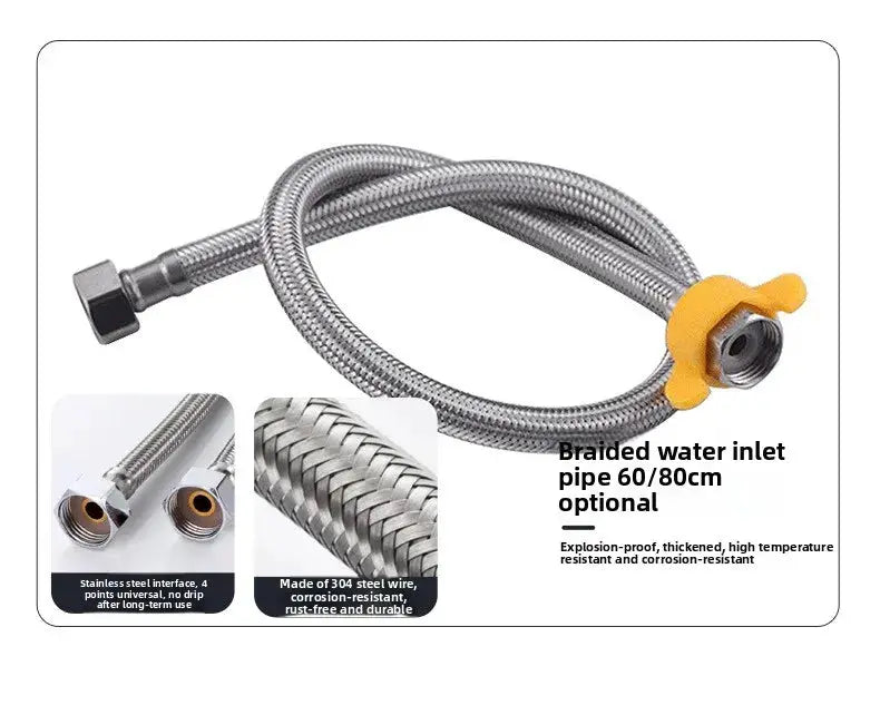 Braided stainless steel faucet inlet hose with yellow valve grip, 60/80cm option