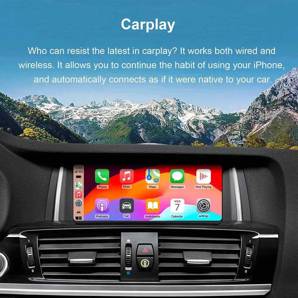 Wireless CarPlay Android Auto for BMW NBT/CIC dashboard system in car interior
